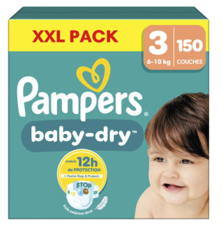 Paquet de 150 Couches Baby-Dry 6-10kg Taille 3 PAMPERS à 41,90€