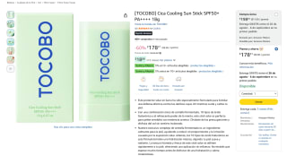 [TOCOBO] Cica Cooling Sun Stick SPF50+ PA++++ 18g por $168 en Amazon