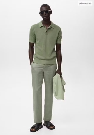 Mango Outlet Pantalón Lino Slim Fit Verde por 22,99€
