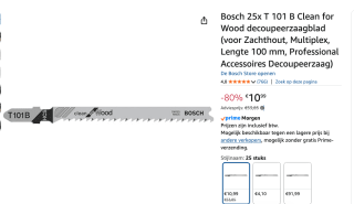 Bosch 101 B HCS Decoupeerzaagblad Clean - Hout (25st) voor €10,99 bij AMazon