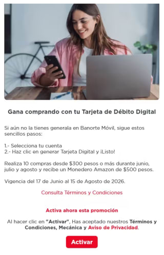 Monedero Amazon de $500 comprando $300 con Banorte