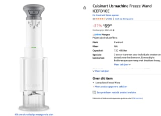 CUISINART Freeze Wand ICEFD10E Ice Cream Maker voor €69,90 bij Amazon