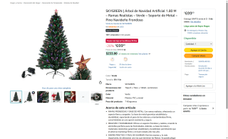 Árbol Navidad Artificial 180cm Rojo por $699 | Amazon