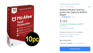 Antivirus Mcafee Total Protection 10 dispositivos $149 | Mercado Libre