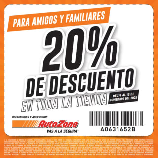 Cupón AutoZone: 20% de descuento (14/11 a 16/11)