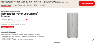 Refrigerador LG French Door 22 pies Inverter por $11,474 | Banamex y MP
