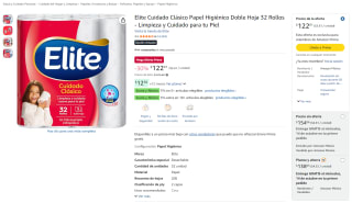 Elite Cuidado Clásico Papel Higiénico Doble Hoja 32 Rollos por $122 en Amazon