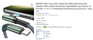 AINOPE USB C naar USB C Kabel [3A 60W] voor €3,59 dmv code bij Amazon