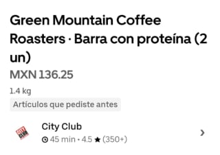 2 Cajas de Barras de Proteína Green Mountain por $136 | Uber Eats (CityClub)