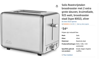 Solis Toaster Steel 8002 Broodrooster voor €34,90 bij Amazon