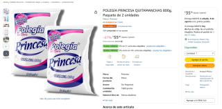 Polegía Princesa quitamanchas 800g Pack de 2 por $36 en Amazon