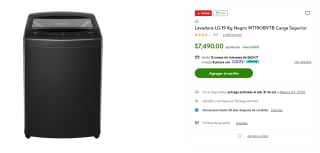 Lavadora LG 19 kg carga superior WT19OBVTB por $7,490 en Bodega Aurrera