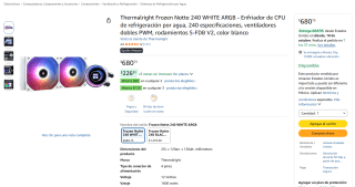 Thermalright Frozen Notte 240 WHITE ARGB por $681 en Amazon