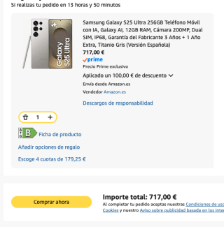 Móvil Samsung Galaxy S25 Ultra 256GB por 717€ (Amazon Student)