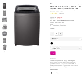 Lavadora LG 19 kg por $7,499 | Oferta Liverpool