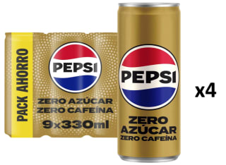 4 Packs de 9 latas de 33cl de PEPSI ZERO, zero azúcar, zero cafeína por 12.47€