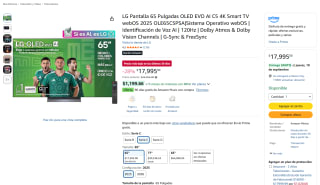 LG Pantalla 65" OLED EVO AI C5 por $17,495 en Amazon