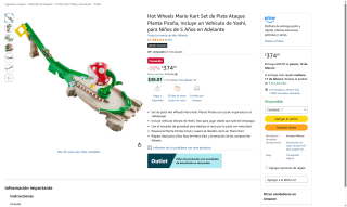 Set Pista Hot Wheels Mario Kart Planta Piraña por $375 | Amazon