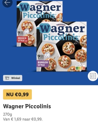 Wagner Piccolinis voor €0,99 met de Lidl plus app