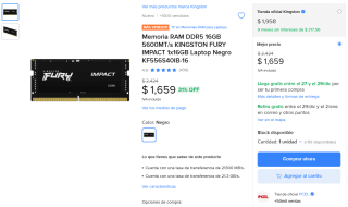Memoria RAM KINGSTON FURY 16GB DDR5 por $1,659 | Mercado Libre