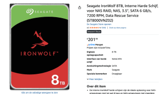 Seagate IronWolf ST8000VN002 8TB - Vaste schijf voor €201,99 bij Amazon