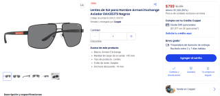 Lentes Sol Armani Exchange Aviador por $799 | Coppel