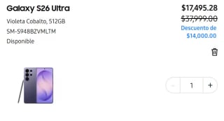 Samsung Galaxy S26 Ultra 12GB 512GB por $16,495 | Banamex MSI