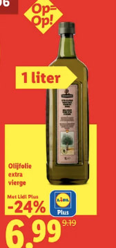 1 Liter Olijfolie extra vierge voor €6,99 met de lidl plus app