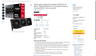 Tarjeta ASUS Prime Radeon RX 9070 XT OC 16GB GDDR6 por $13,199 | Amazon