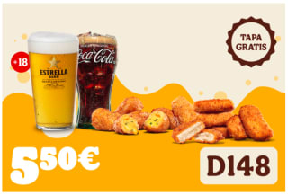 Tapa gratis 2 cervezas 40cl + nuggets o chili bites por 5.50€