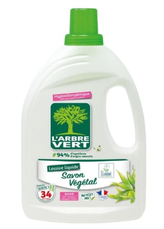 Lessive Liquide L'Arbre Vert au Savon Végétal Hypoallergénique 1,5 L à 13,11€