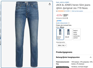 JACK & JONES Slimfit Jeans voor €20,99 bij Amazon