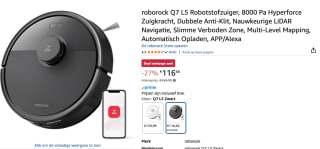 Roborock Q7 L5 Robotstofzuiger – 8000 Pa voor €116,66 bij Amazon