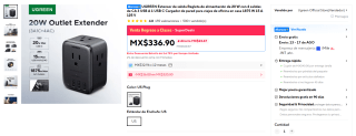 Ugreen regleta multicontacto 20W por $156 en AliExpress