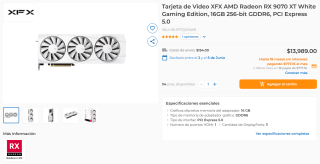 Tarjeta XFX AMD RX 9070 XT White 16GB por $11,729 | CyberPuerta (Banamex y BBVA)