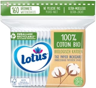 Lotus Coton-tiges 100% coton bio (Sachet 160) à 1,59€ chez Amazon