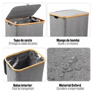 Venhoouse Cesta Ropa Sucia Plegable Borde Bambú 100L Gris $19.990 en Mundo Lider, Cl