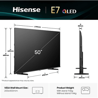 Hisense 50E7Q 127 cm (50") 4K Ultra HD pour 349€ chez E.Leclerc