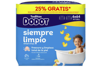 Dodot toallitas bebé seco 384 unidades 6 paquetes por 5.91€ (50% 2da unidad)