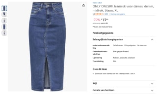 ONLY ONLSIRI denim midirok jeans (XL) voor €13,49 bij Amazon