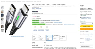 INIU Cable USB A a USB-C (2 m) con otro Gratis en Amazon