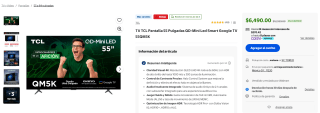 TCL 55" QD-Mini LED 4K por $6,490 | Oferta Walmart