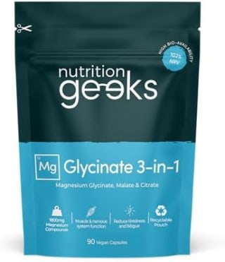 Nutrition Geeks Magnesium Glycinate 3‑in‑1 (90 vegan capsules) for £8.99 at Amazon