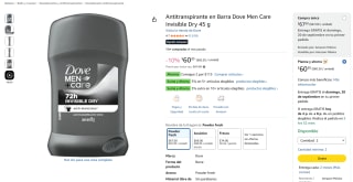 Antitranspirante en barra Dove Men+Care Invisible Dry 45 g por $58 en Amazon