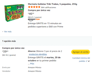 Marinela Galletas Triki Trakes (5 paq., 255g) por $23 en Amazon