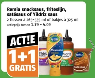 1+1 gratis op Remia snacksauzen bij Poiesz