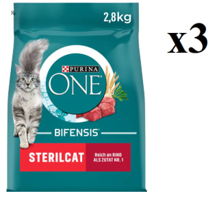 3 x Purina One Sterilcat Rico en Carne de Vacuno y Trigo, 2.8 kg por 29.97€