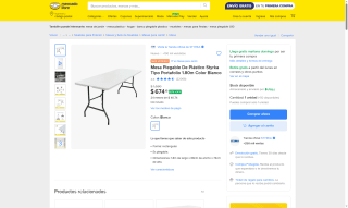 Mesa Plegable Styrka 1.80m por $674 | Oferta Mercado Libre