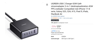 UGREEN USB C Charger 65W GaN-stroomadapter 5-in-1 voor €25,99 bij Amazon