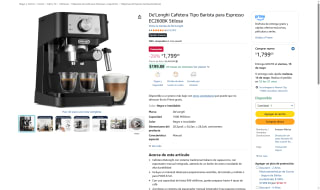 Cafetera De'Longhi EC260BK por $1,799 | Oferta Amazon